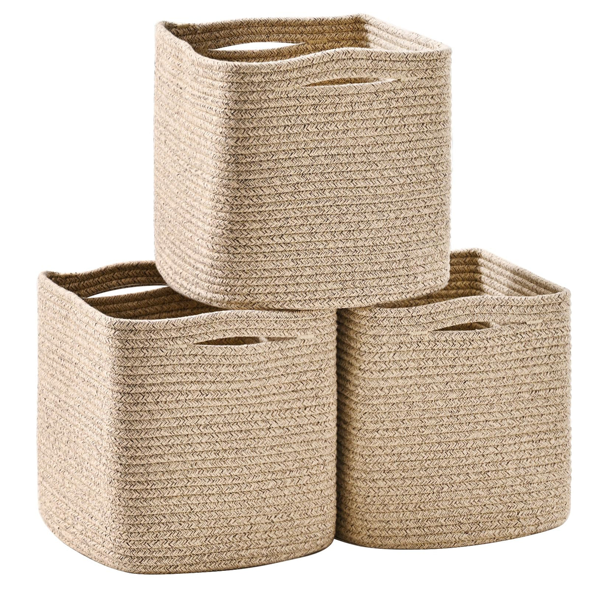 ICERZCZ front view of three mixed brown cube baskets showing neat storage and aesthetic appeal