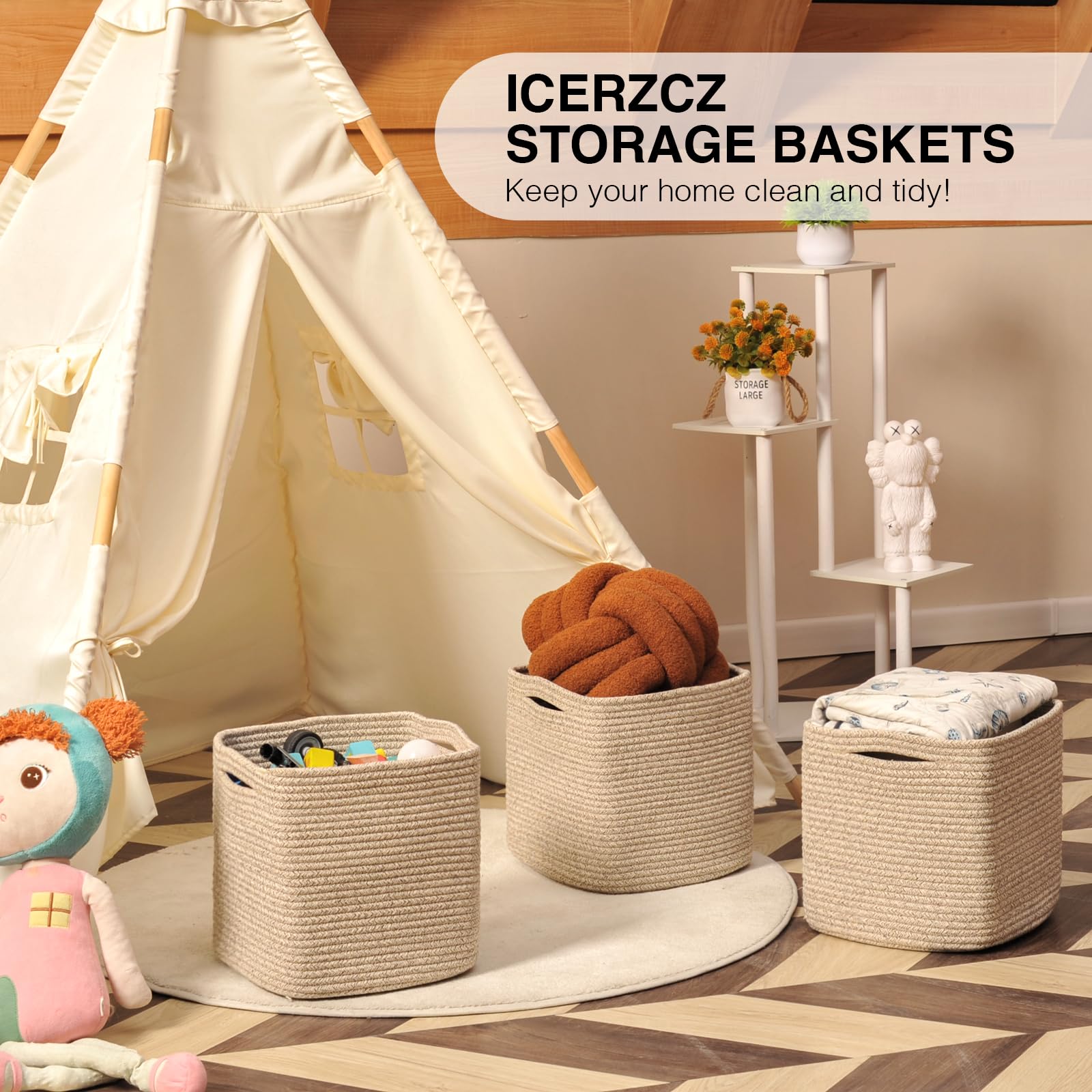 ICERZCZ basket next to a book showing scale and compact cube-sized storage benefit