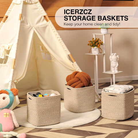 ICERZCZ basket next to a book showing scale and compact cube-sized storage benefit