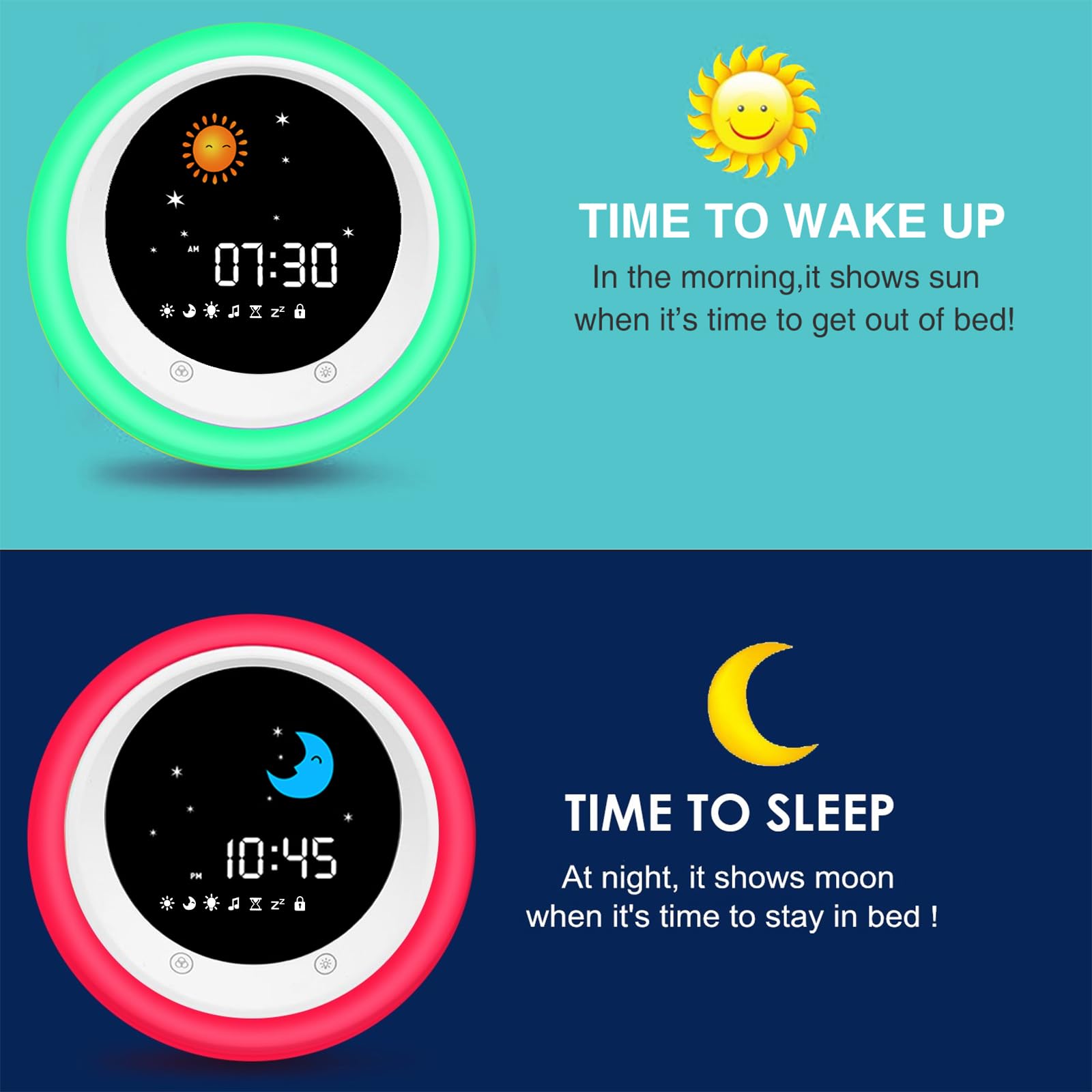 I·CODE close-up of display highlighting moon icon and easy-to-read graphics