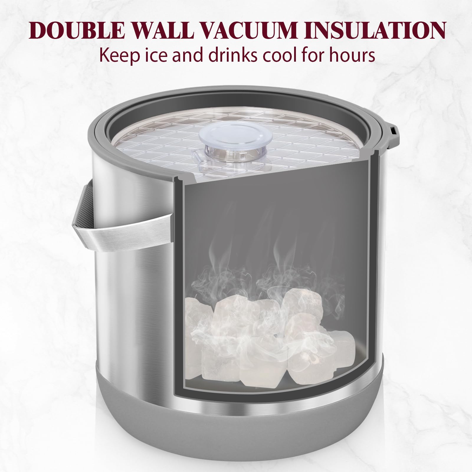 I·CODE ice bucket with scoop hung on hook for hygienic, easy access