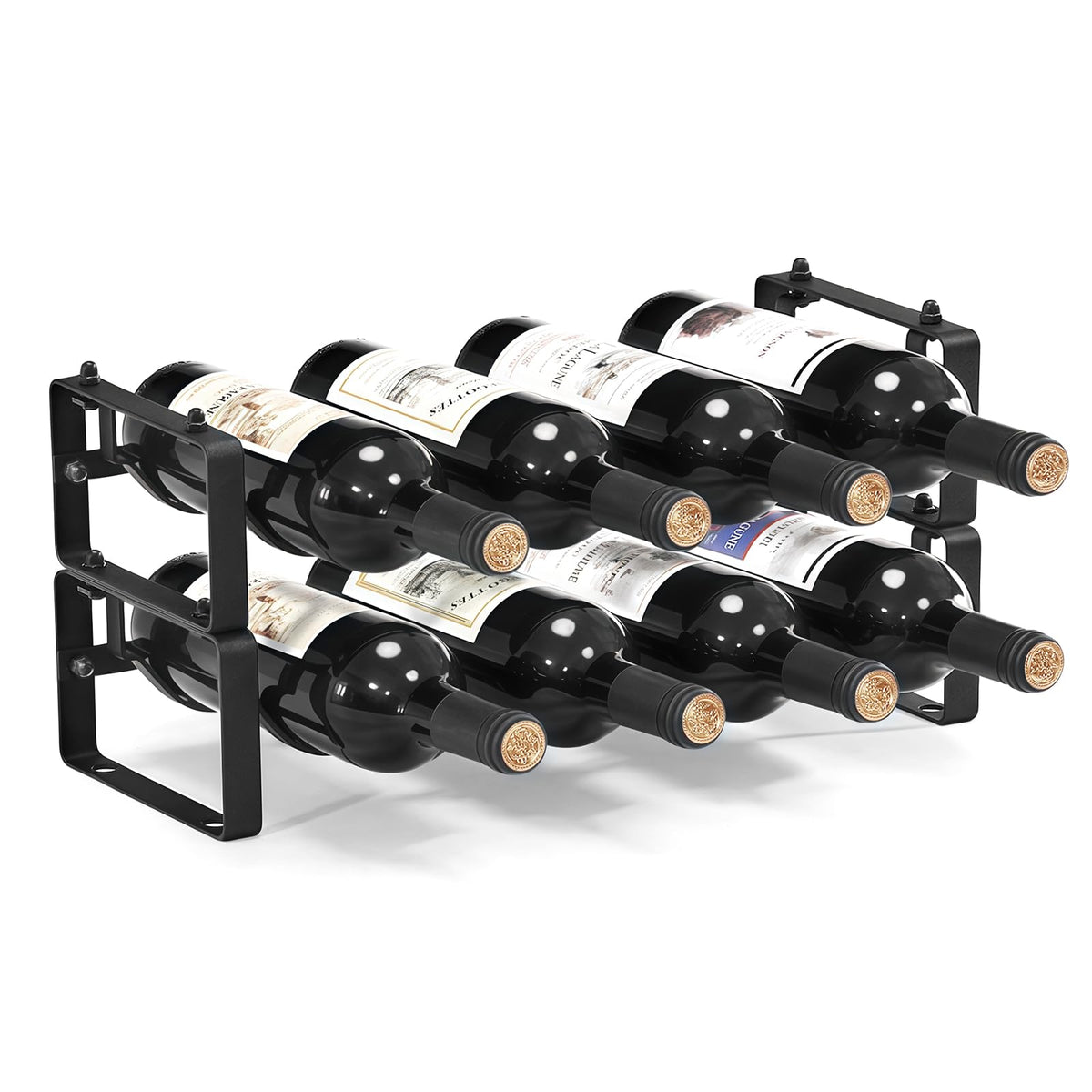 ICOHOT front view countertop wine rack holds eight bottles neatly