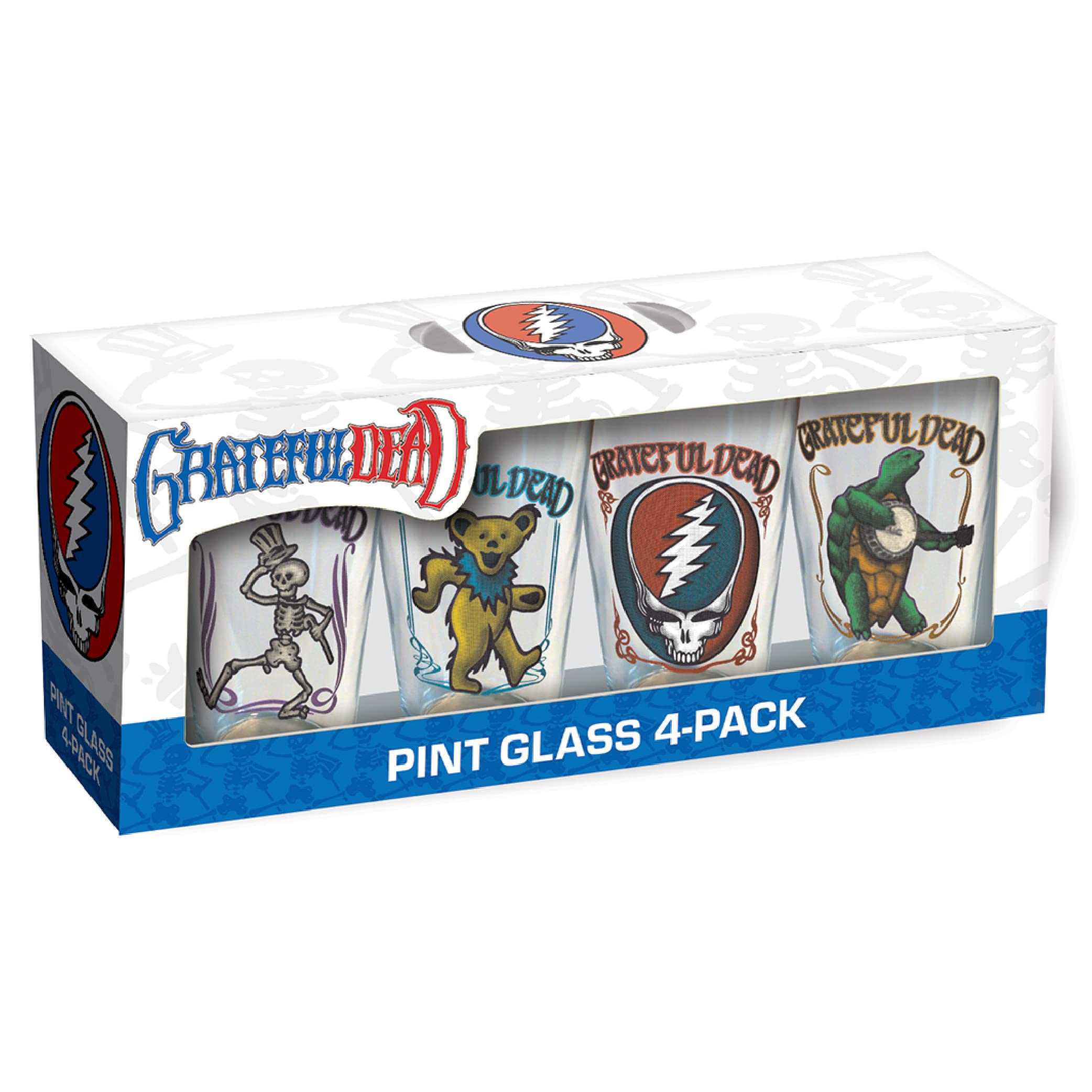 ICUP pint set front packaging showing all four Grateful Dead designs and gift-ready appeal