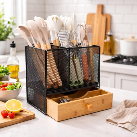 Idcymoul bamboo drawer close-up highlighting durable wood and smooth slide benefit
