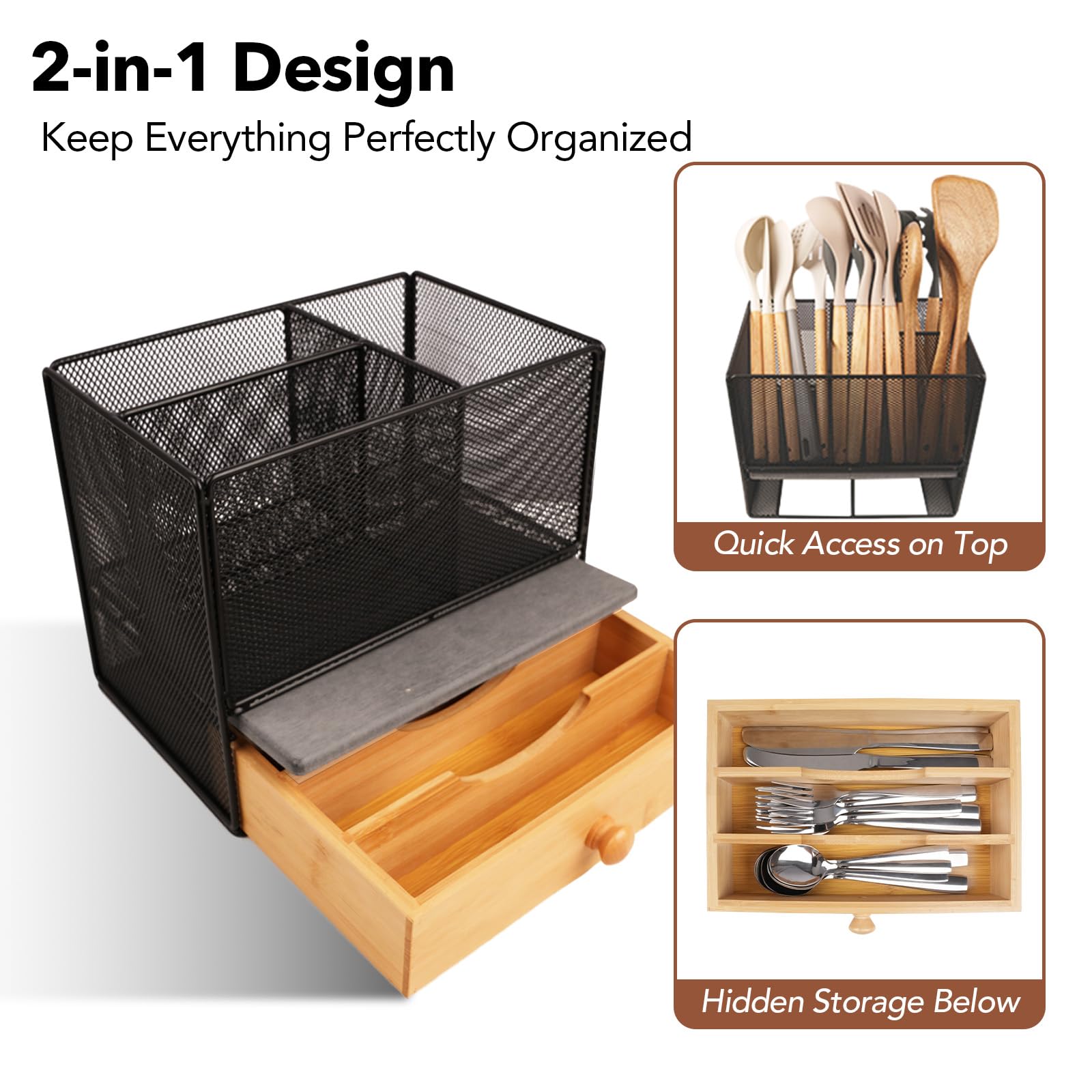 Idcymoul upper compartments filled with spatulas and ladles for easy access benefit