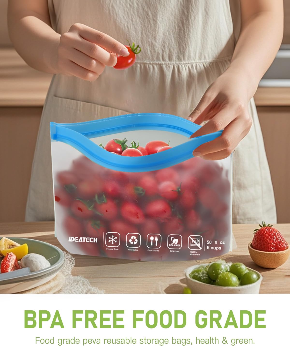 IDEATECH clear bag filled with food so you can quickly identify contents and save time