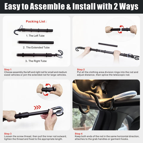 Idefair rod extended showing adjustment from 30 to 66 inches for fit