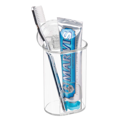 iDesign clear tumbler front view showing compact organization benefit