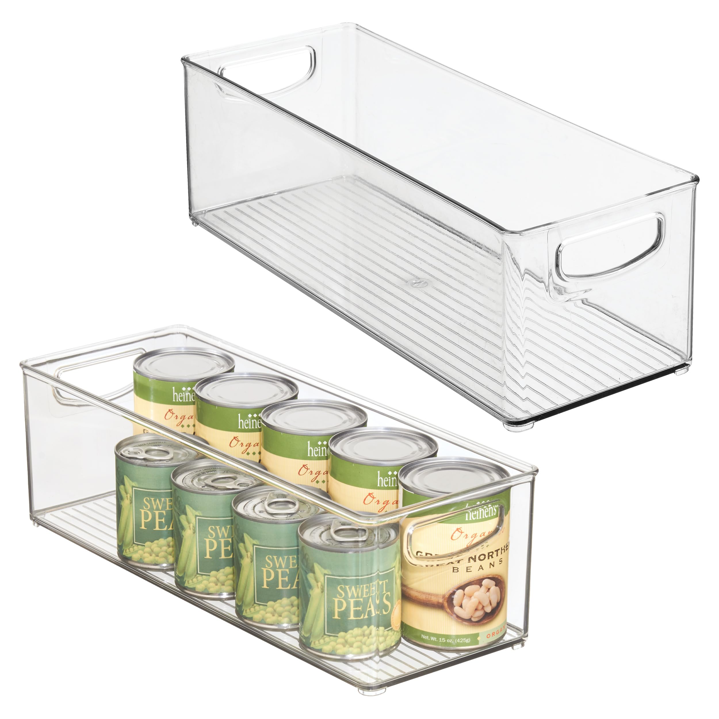 iDesign clear front view showing two stackable pantry bins and visible contents