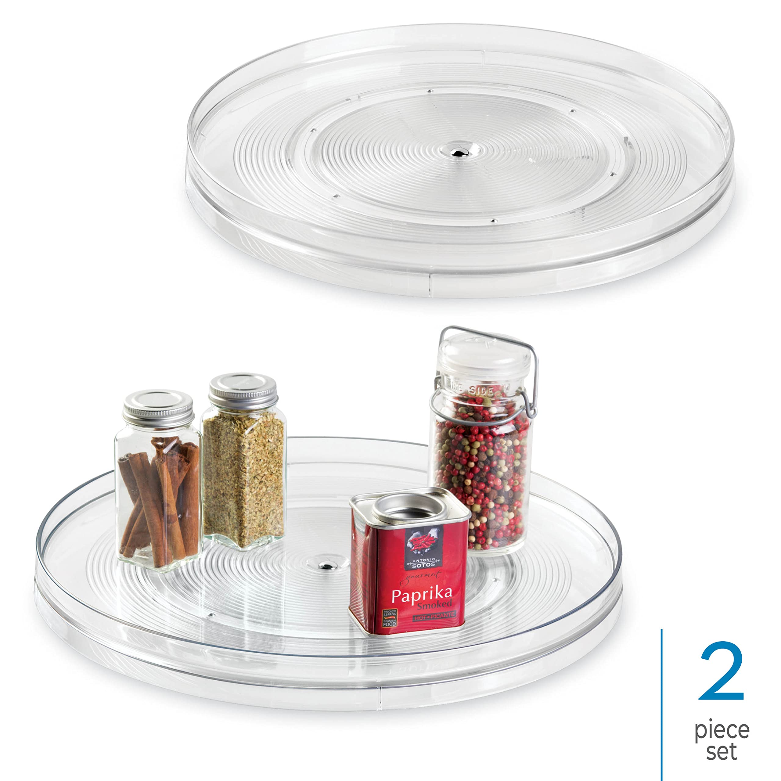 iDesign turntable top view loaded with spices and condiments showing visibility benefit