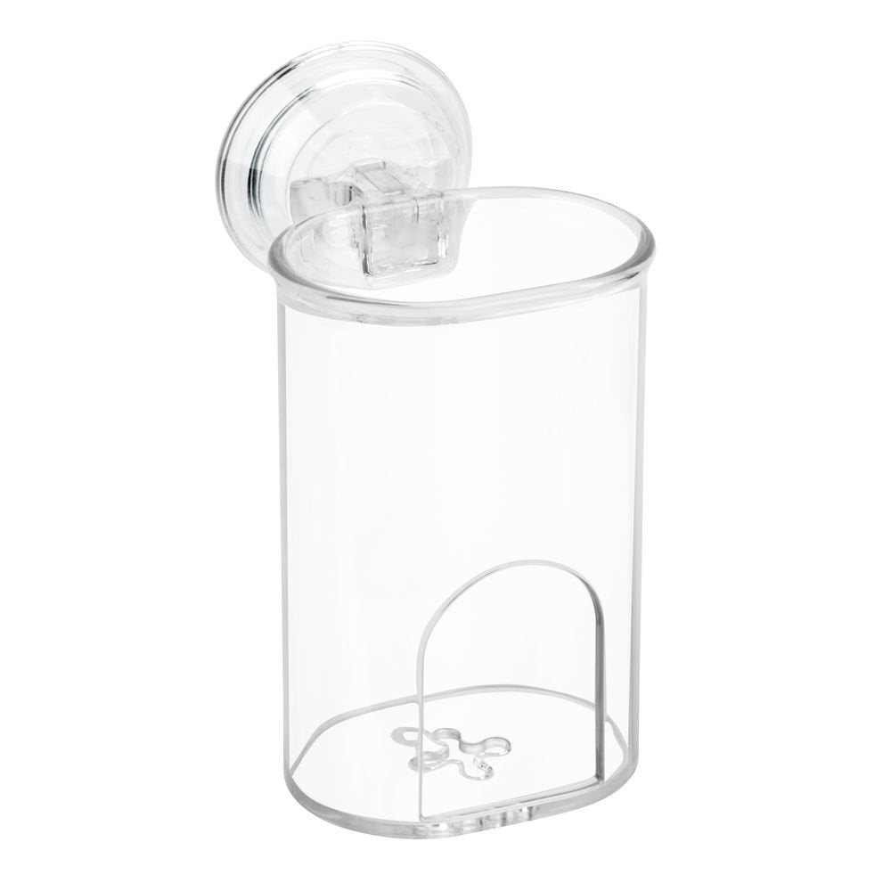iDesign tumbler on vanity in bathroom providing tidy storage benefit