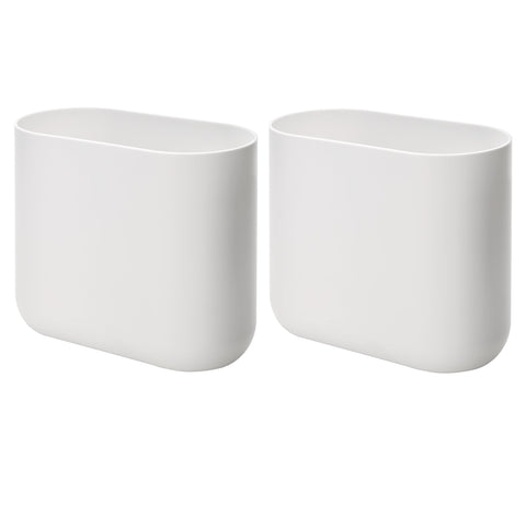 iDesign front view showing slim white oval trash can for space-saving