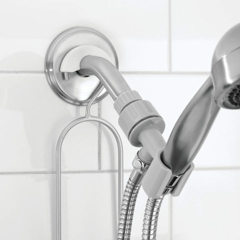 iDesign hanging caddy size comparison inside shower showing vertical space saved and product capacity