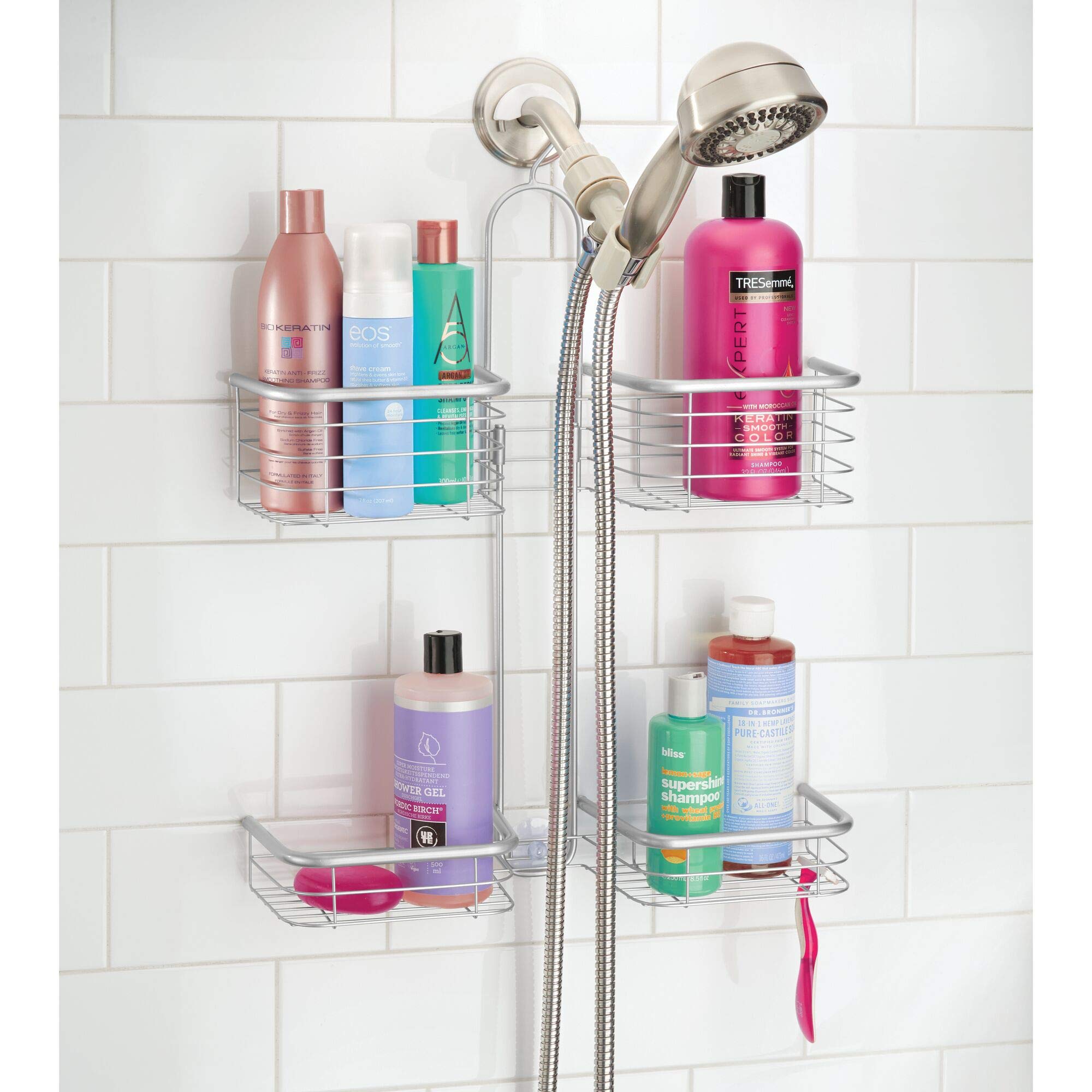 iDesign suction cup and non-slip grip detail showing secure hold on smooth shower walls