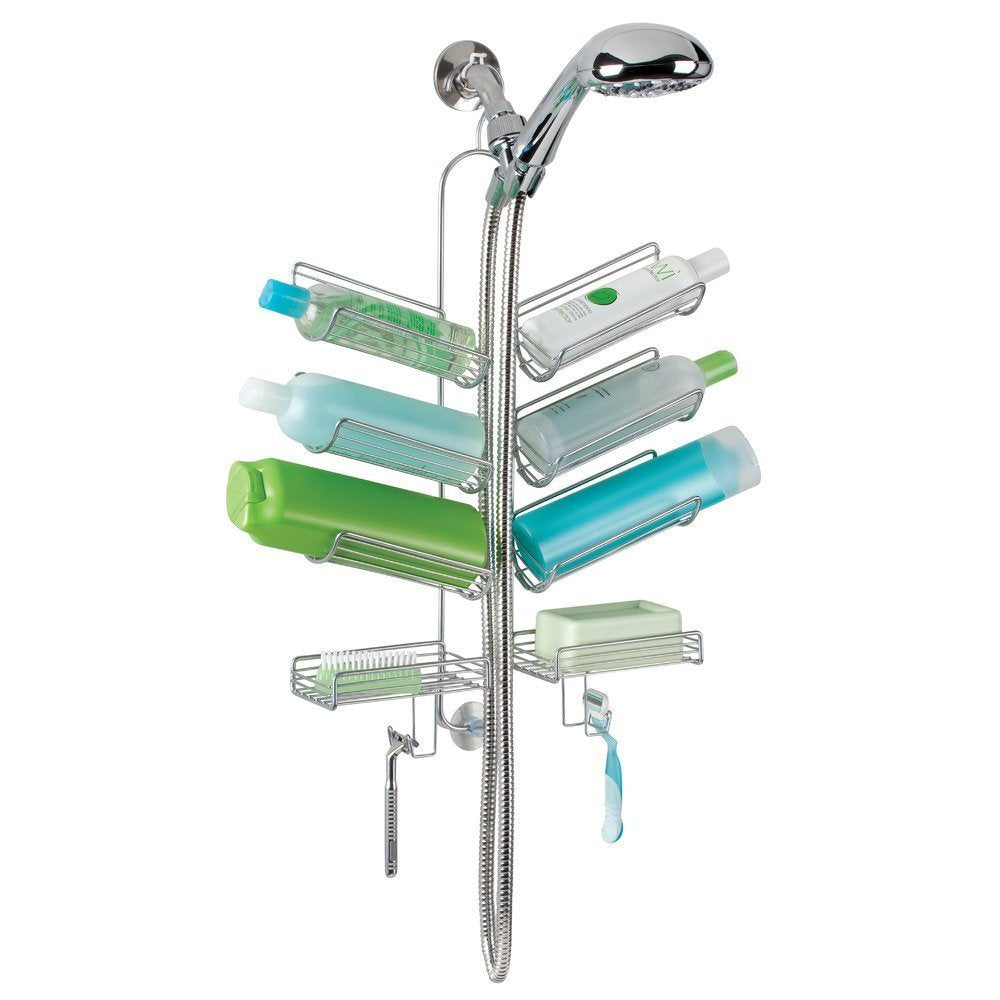 iDesign Verona in-shower lifestyle with bottles and loofah for organized bathing