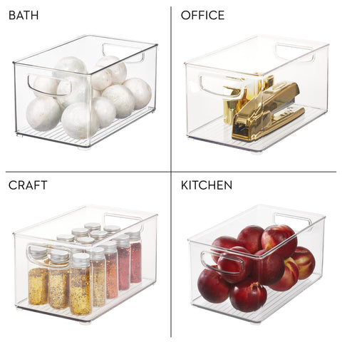 iDesign bins storing cleaning supplies for tidy under-sink storage
