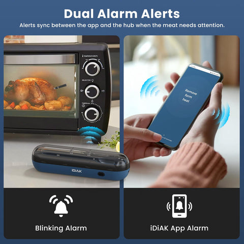 iDiAK probe inserted in steak showing internal temperature monitoring benefit
