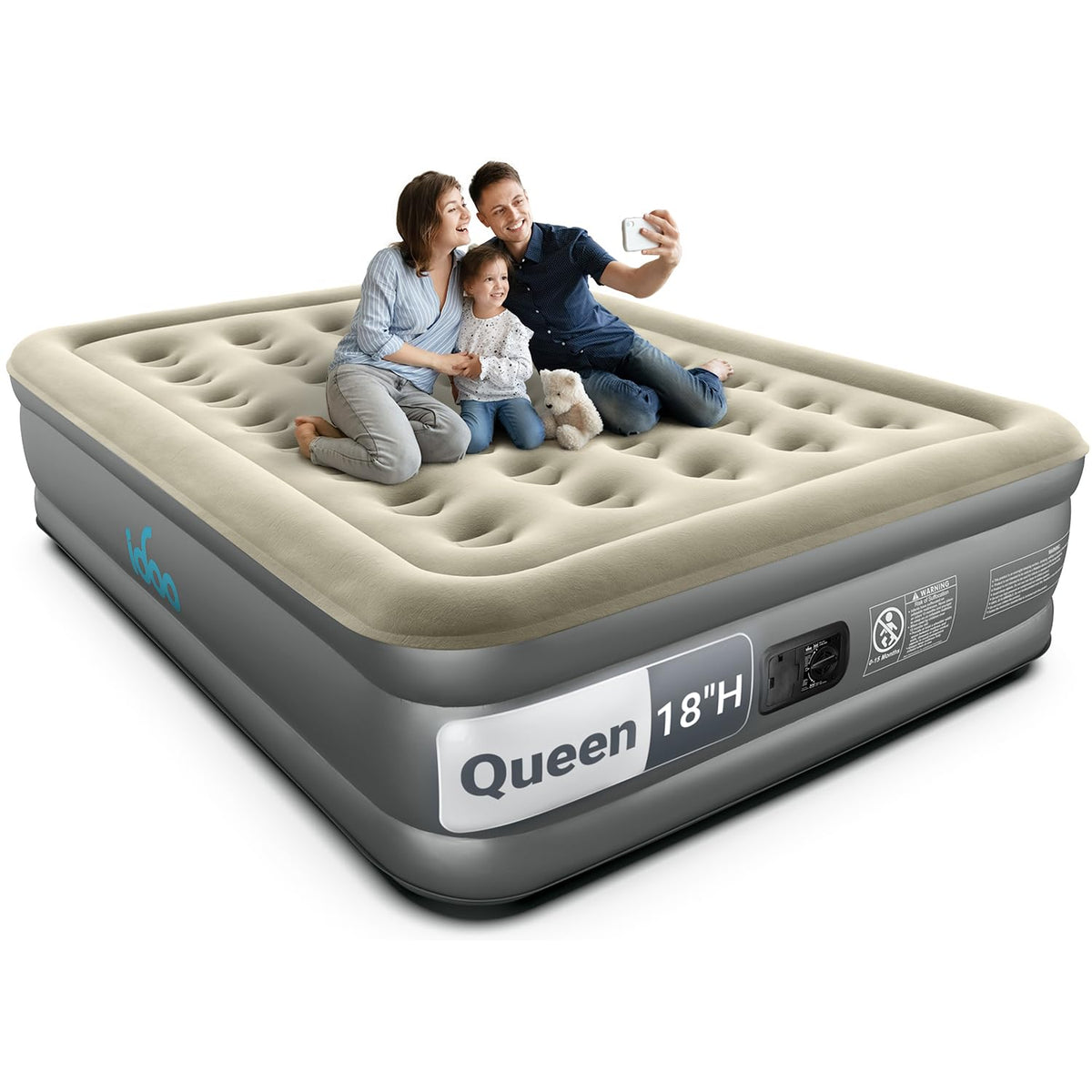 iDOO air mattress front view showing full queen size and raised comfort