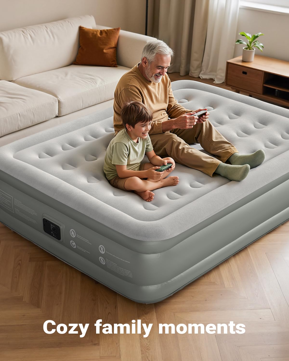 iDOO inflated queen air bed in bedroom setup offering mattress-like support