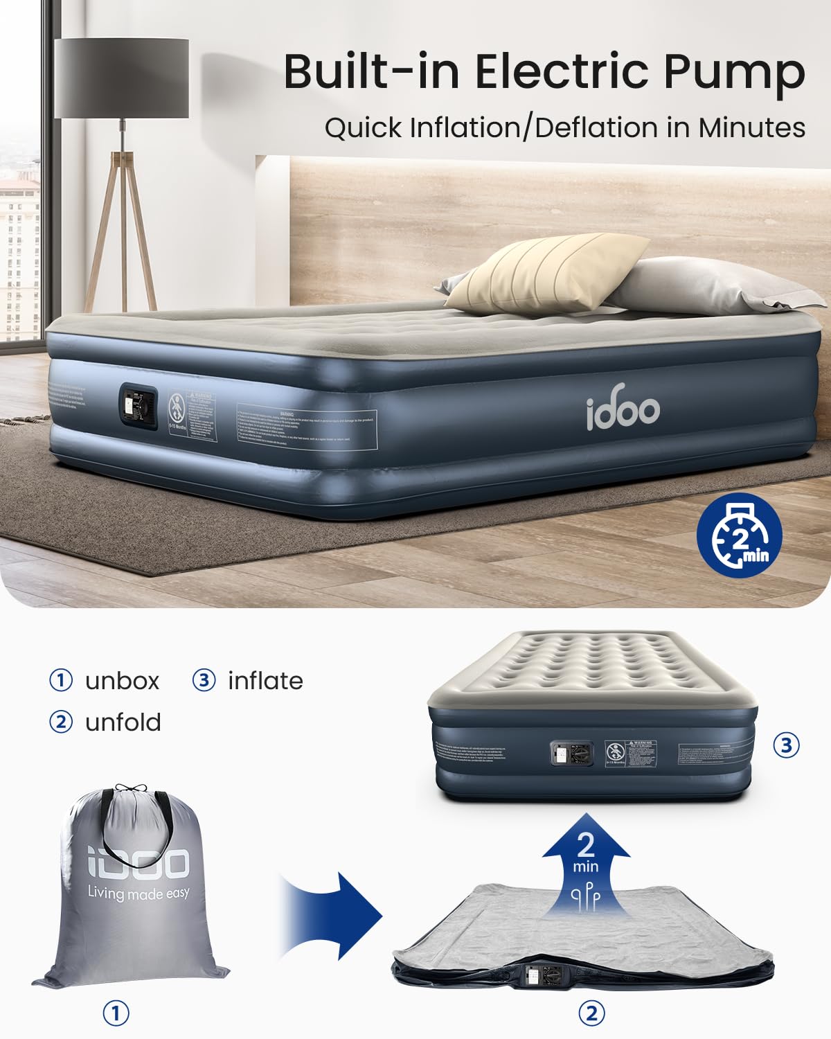 iDOO top surface velvet detail highlighting soft sleeping texture for quieter comfort