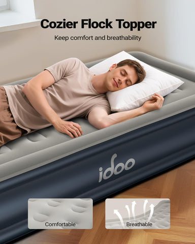 iDOO mattress in bedroom setting showing elevated, bed-like sleep benefit
