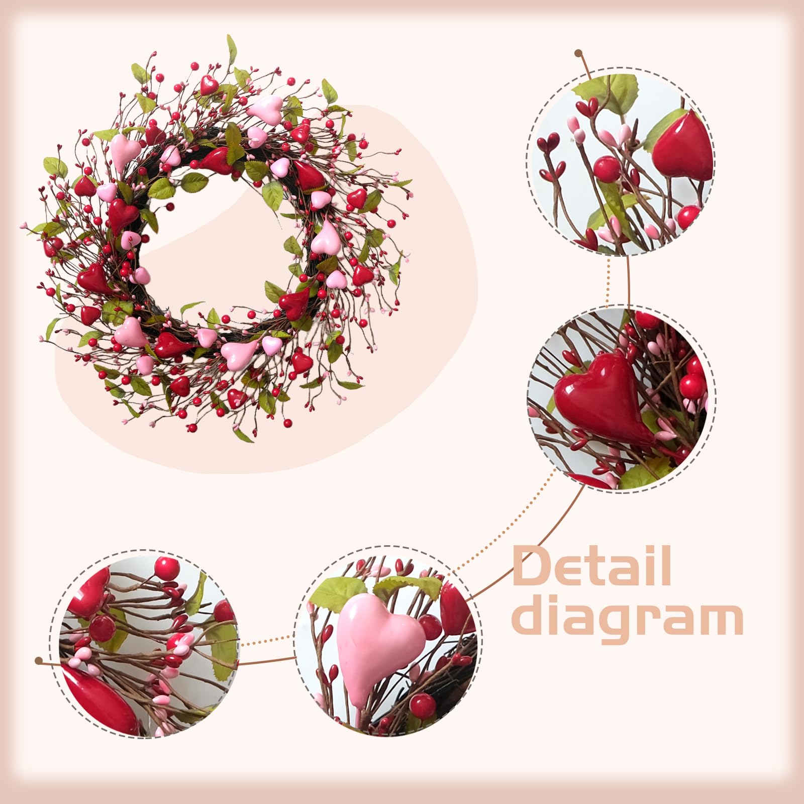 idyllic close-up of berries and hearts showing handcrafted detail
