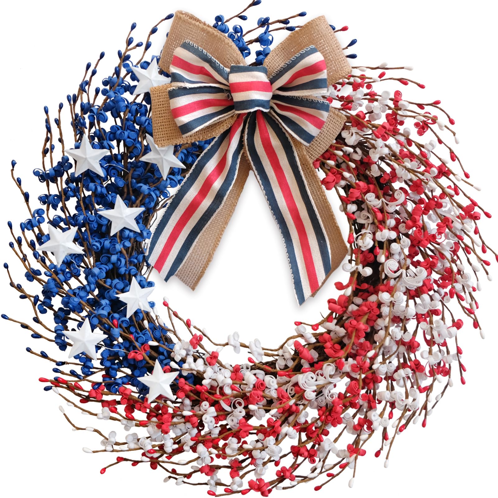 idyllic front door wreath showing full 22-inch patriotic display and curb appeal