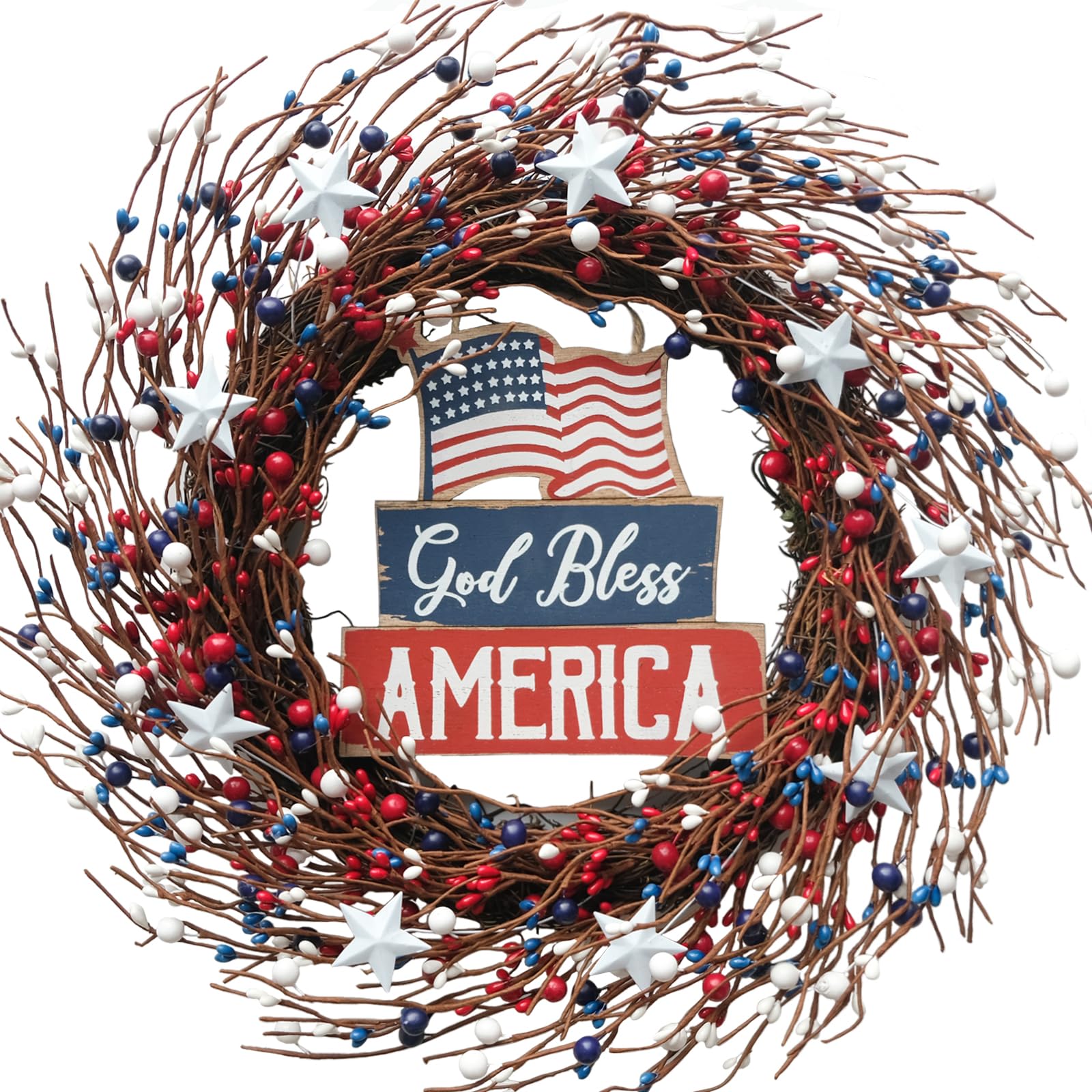 idyllic front door wreath showing patriotic welcome and curb appeal