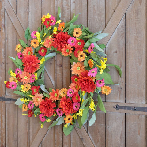 idyllic wreath displayed on mantel brightens living room decor