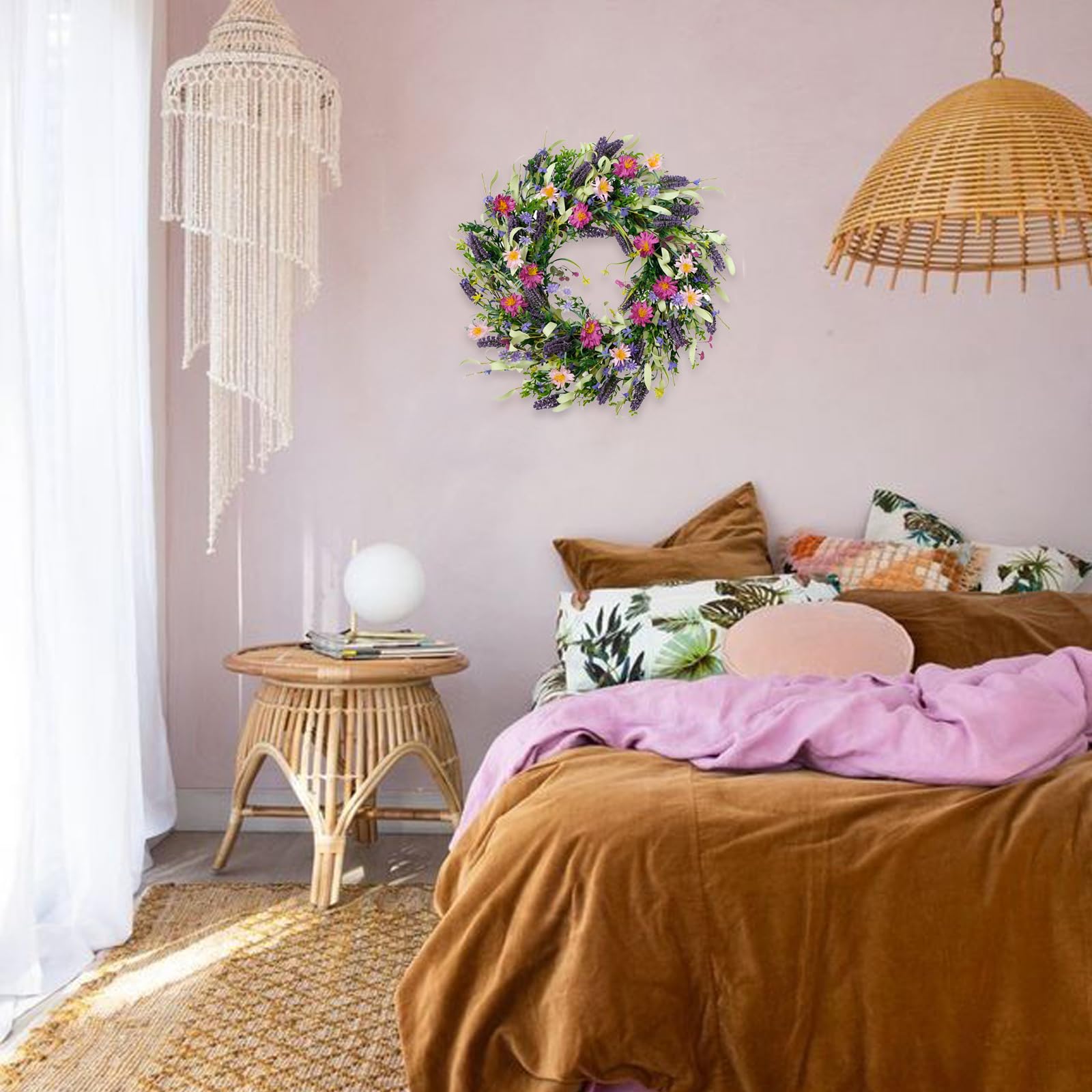 idyllic wreath shown next to door knob illustrating true 22-inch scale