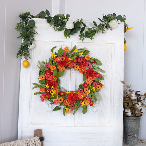 idyllic side profile demonstrates wreath depth and layered foliage