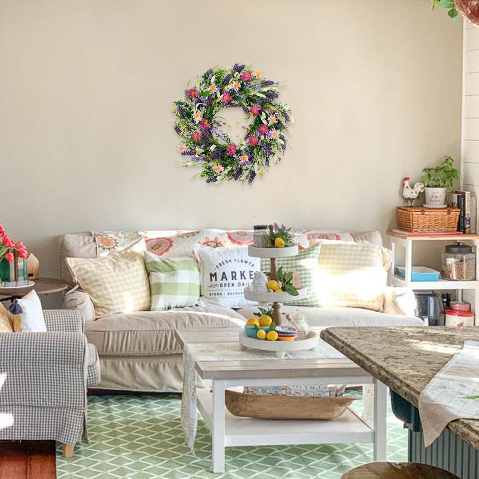 idyllic wreath styled on interior window adding farmhouse charm