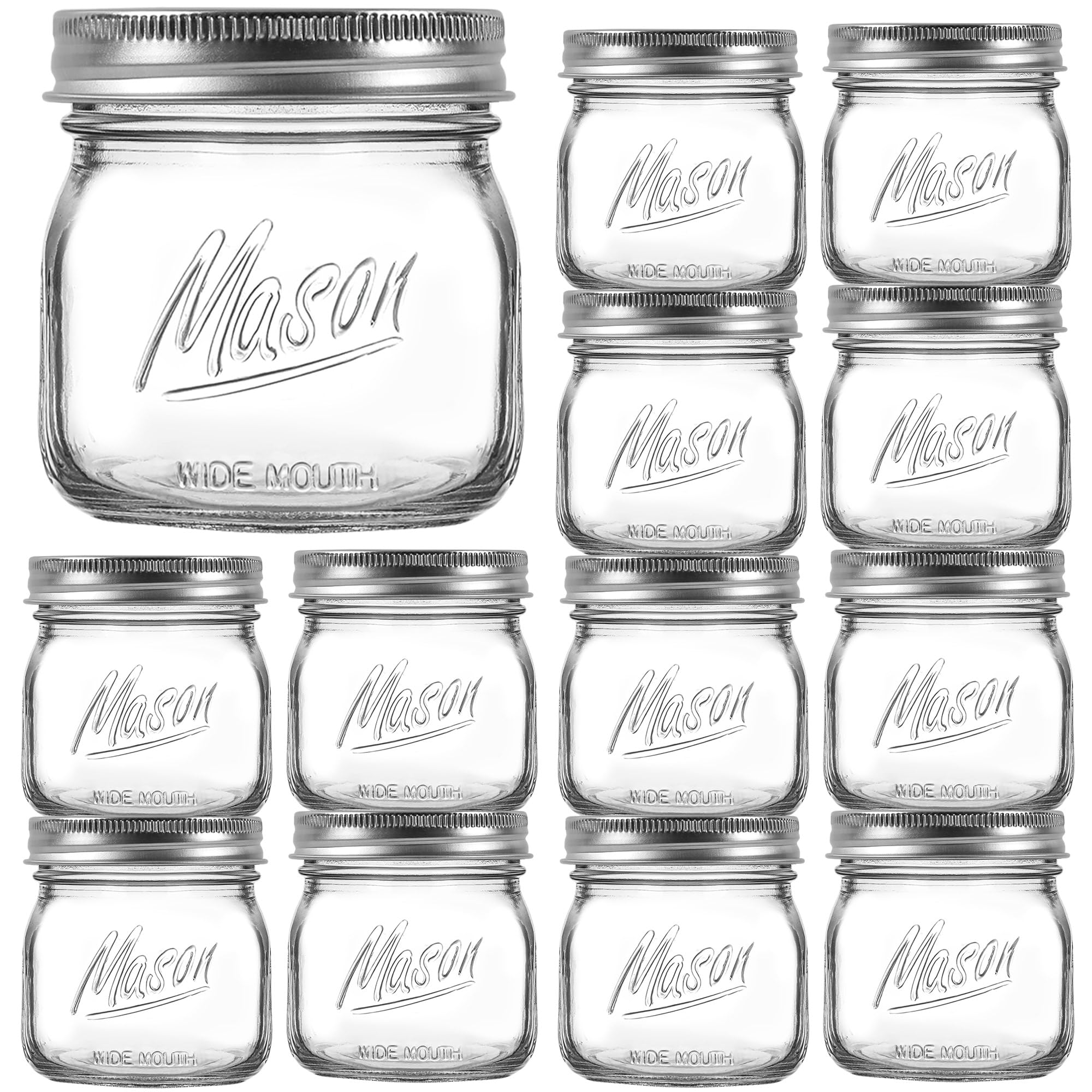 Ieavier front packaging showing full 12-piece mason jar set and contents benefit