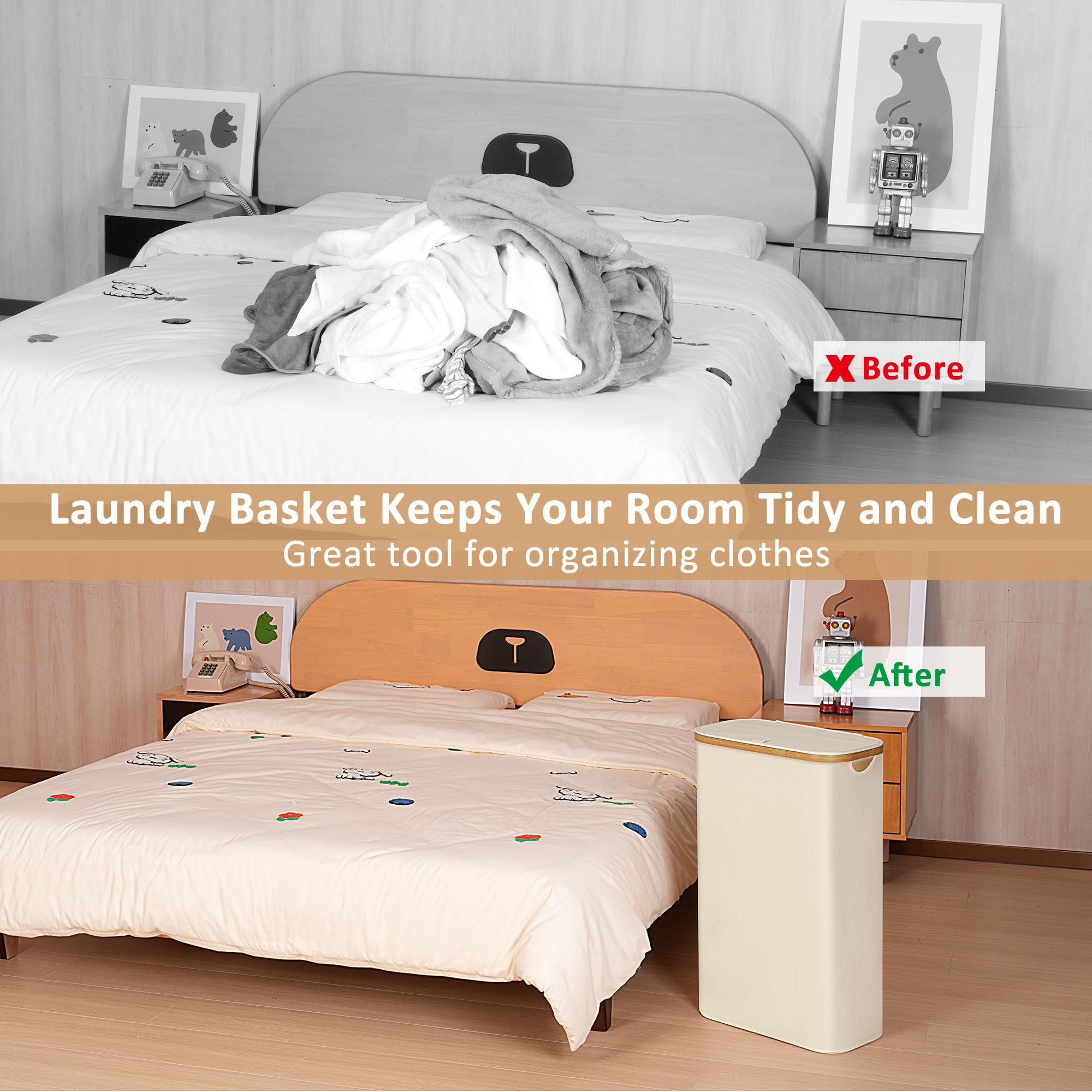 iEGrow foldable laundry basket collapsed flat for compact storage and easy travel