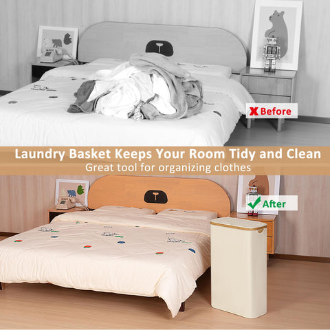 iEGrow foldable laundry basket collapsed flat for compact storage and easy travel