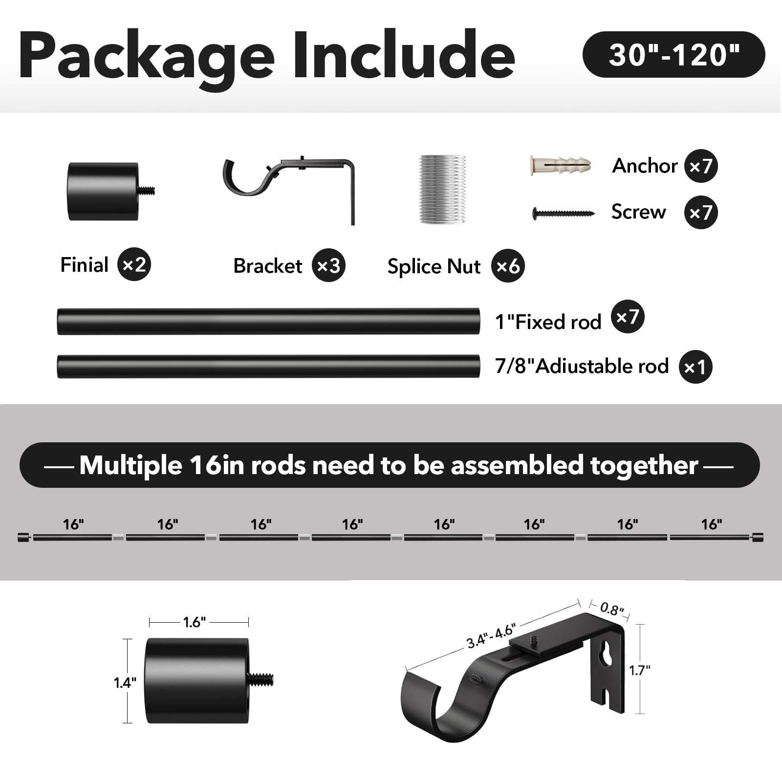 IFELS rod beside tape measure showing adjustable 30 to 120 inch benefit