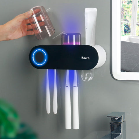 iHave front view of wall-mounted sanitizer holder showing compact organized design and space-saving benefit