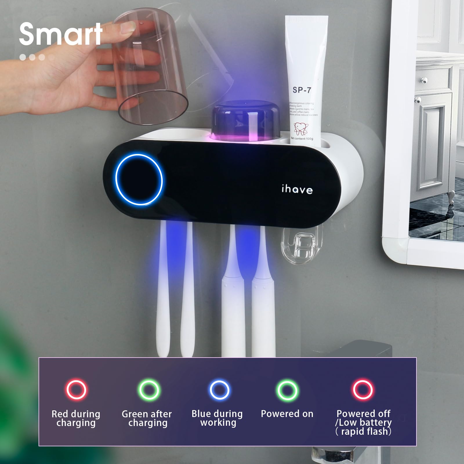 iHave size comparison with ruler and two cups showing compact footprint and storage capacity