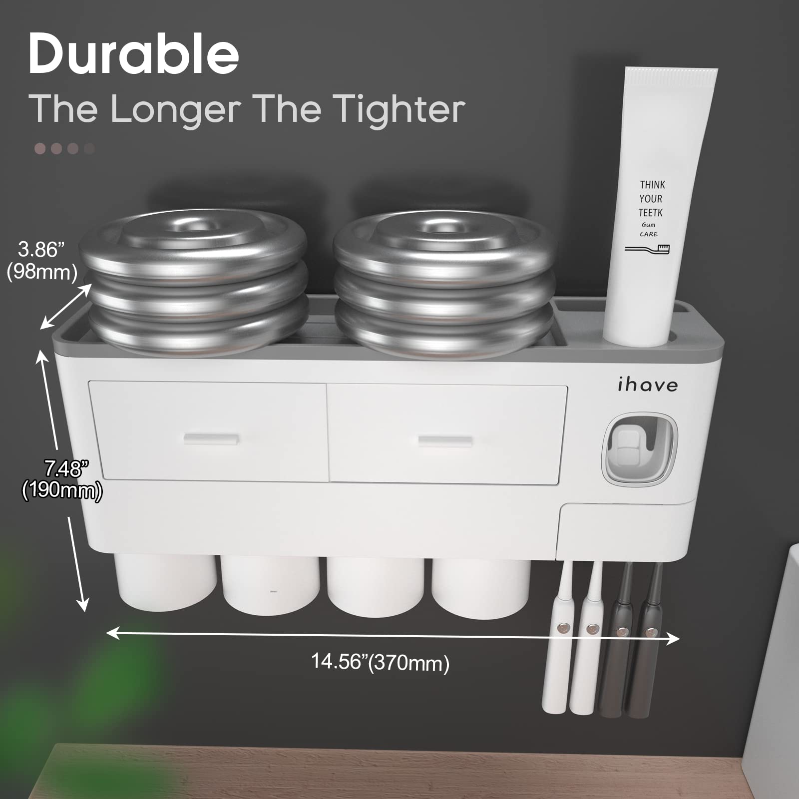 iHave open compartment and drawers showing roomy storage for toiletries