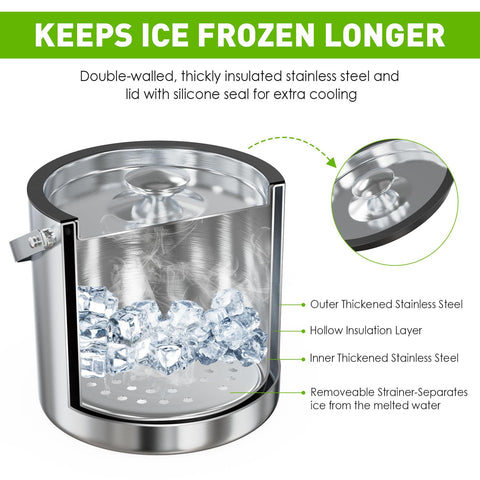 iHoo ice bucket strainer detail lifting ice above water for longer-lasting cubes benefit