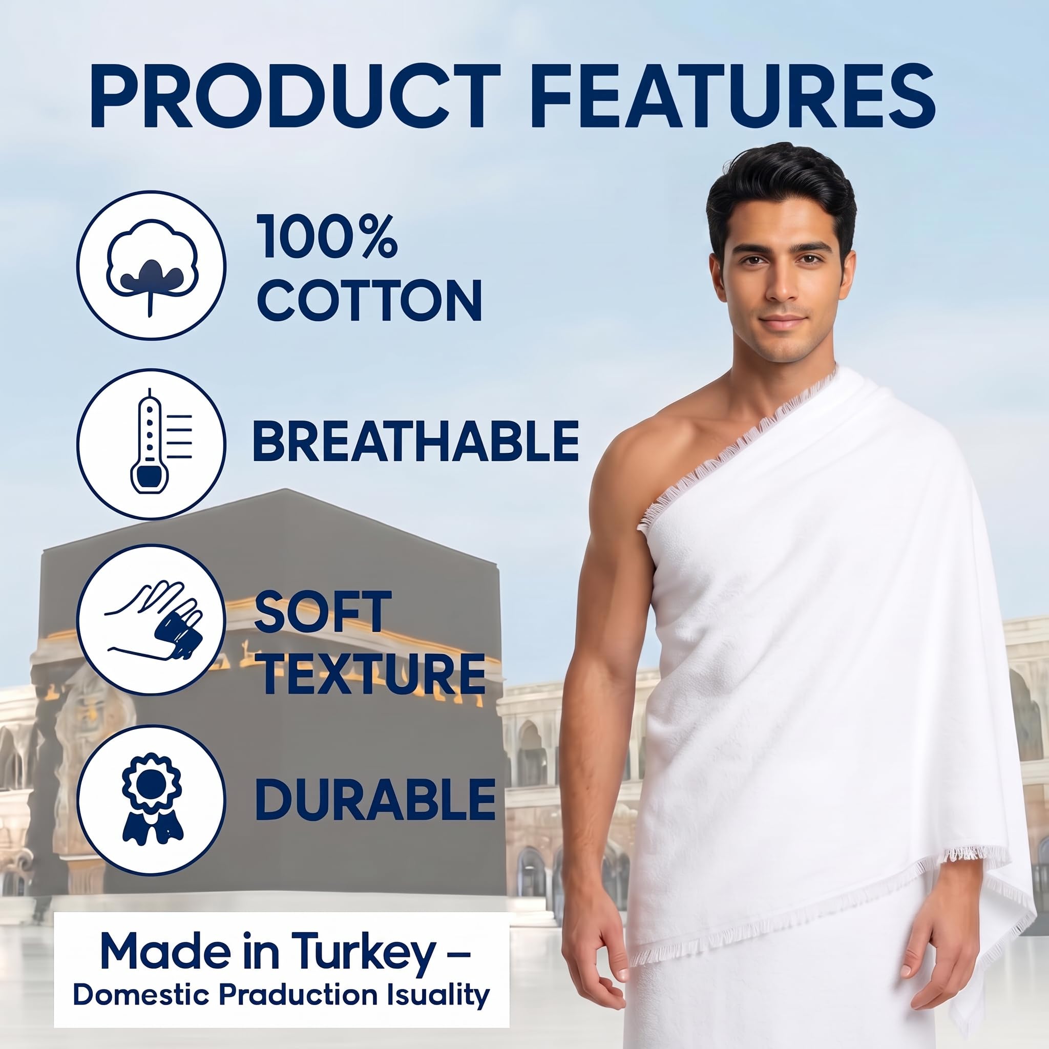 IHRAM CENTER full unfolded cloth showing generous 43 x 86 inch coverage