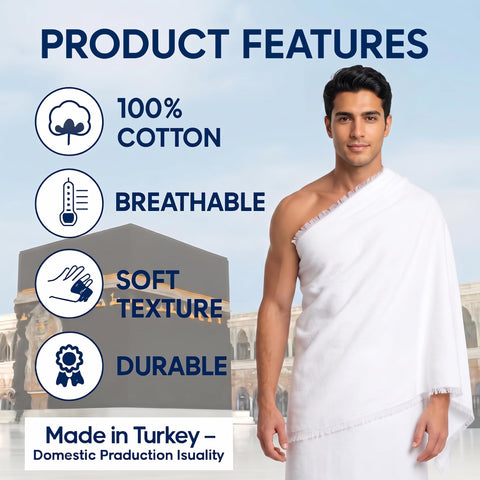 IHRAM CENTER full unfolded cloth showing generous 43 x 86 inch coverage