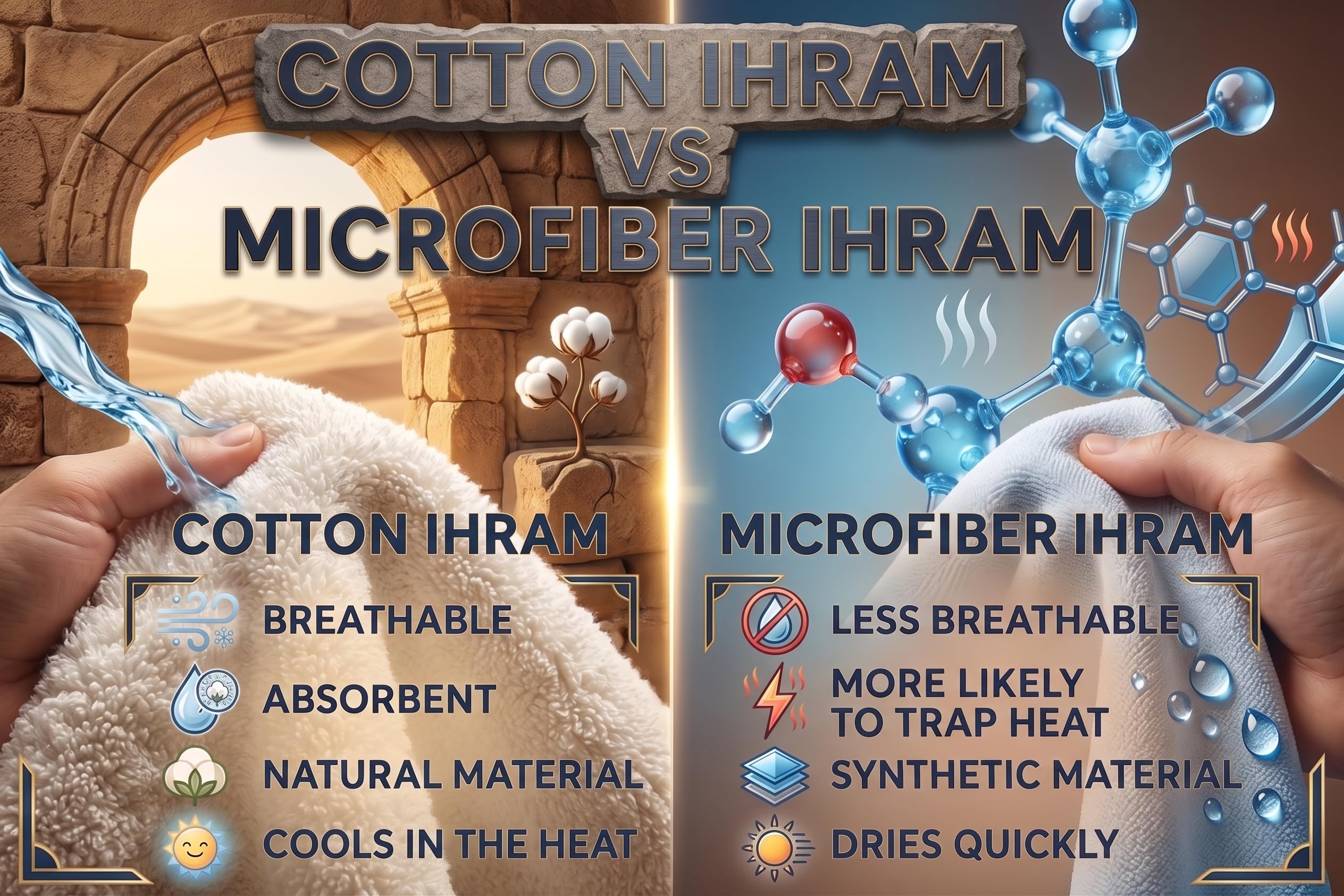 IHRAM CENTER draped on model demonstrating traditional non-stitched fit and mobility