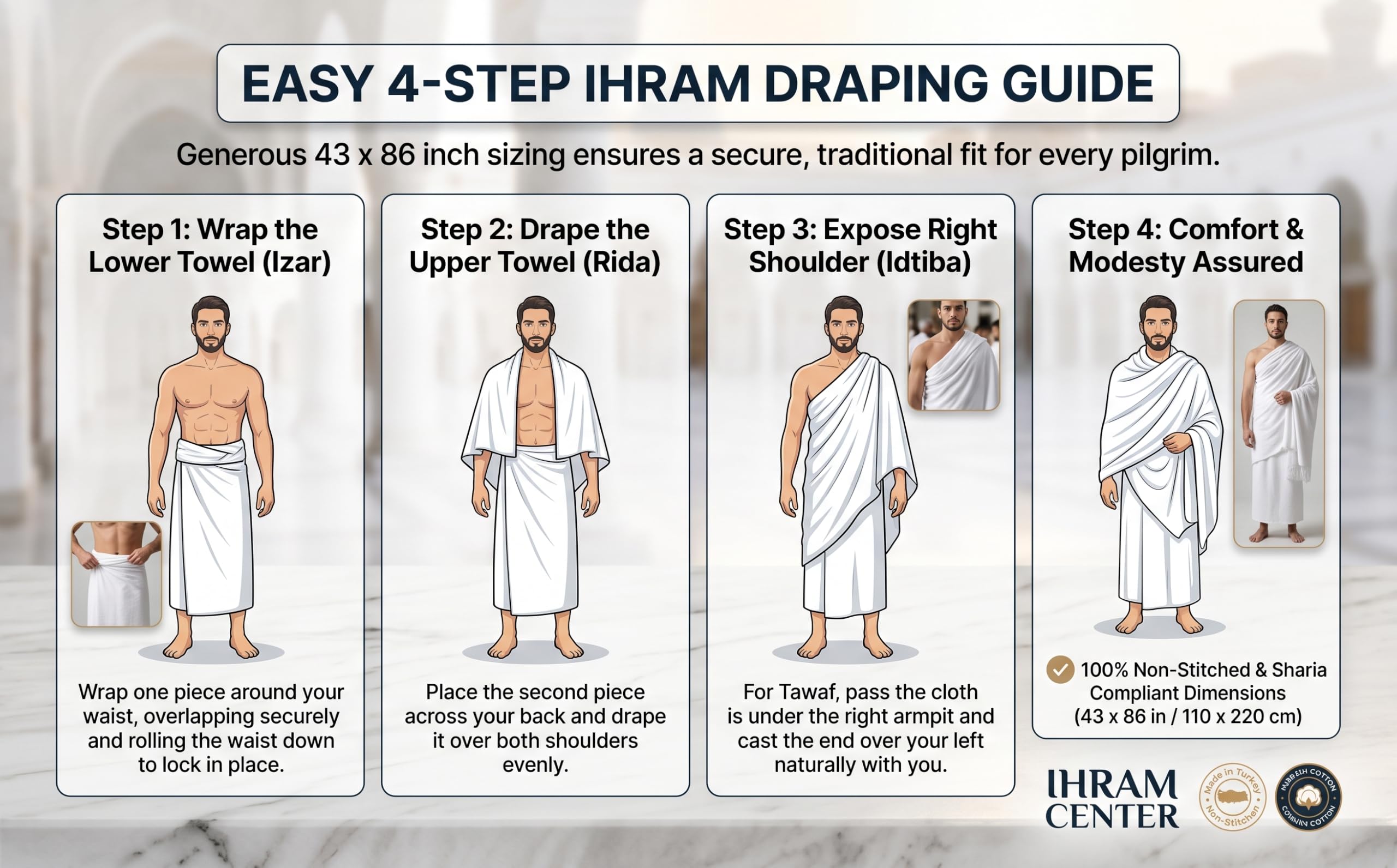 IHRAM CENTER drying on line demonstrating quick-dry performance after wash