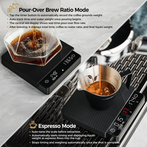 IKAPE timing a pour-over in progress for consistent brewing control