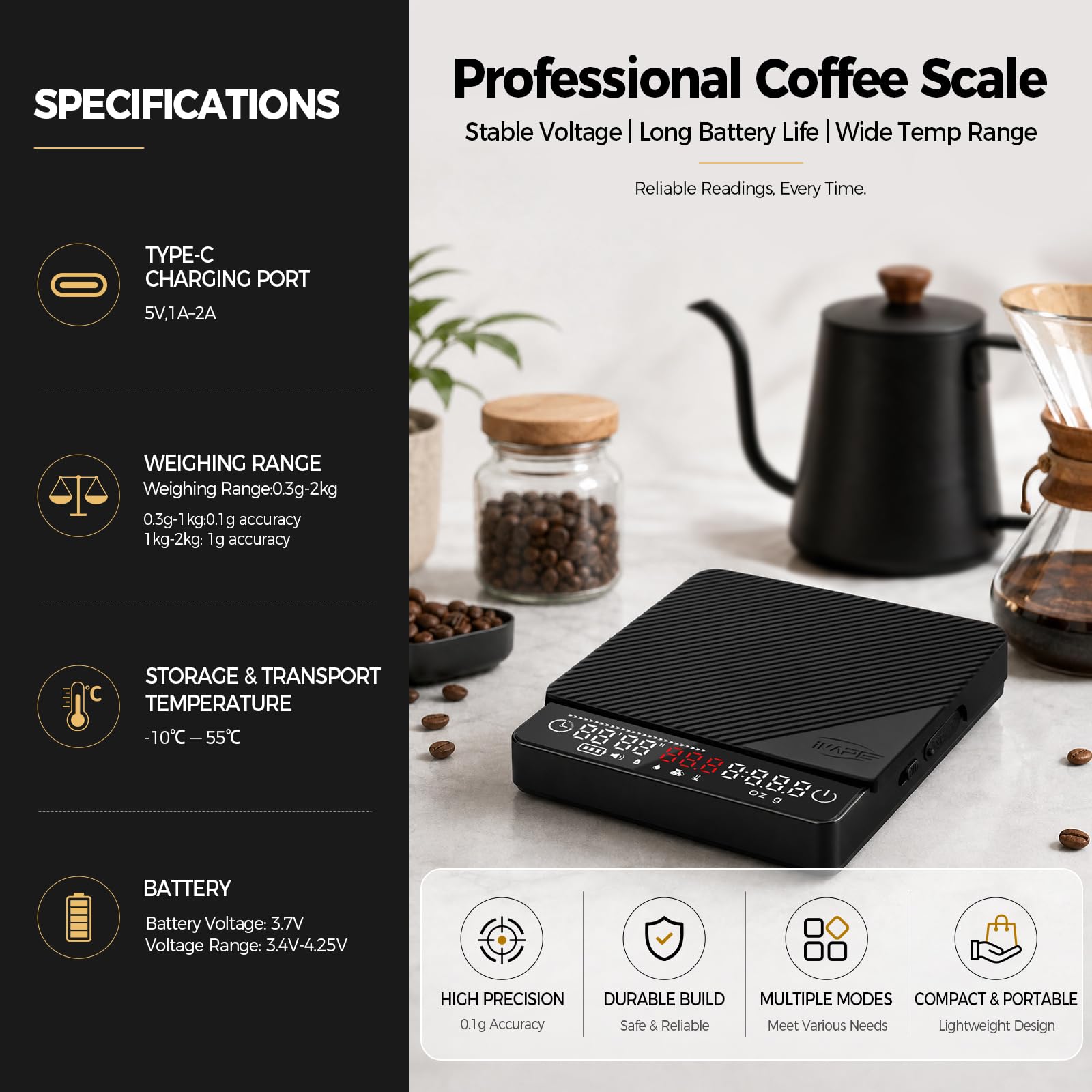 IKAPE next to a coffee cup showing compact size for travel convenience