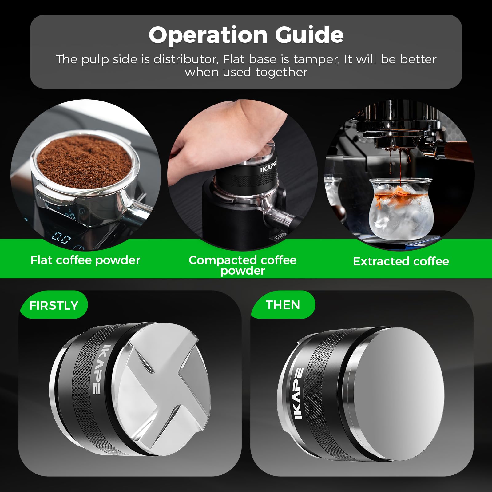 IKAPE alongside a ruler to show 53mm calibrated diameter for correct portafilter fit