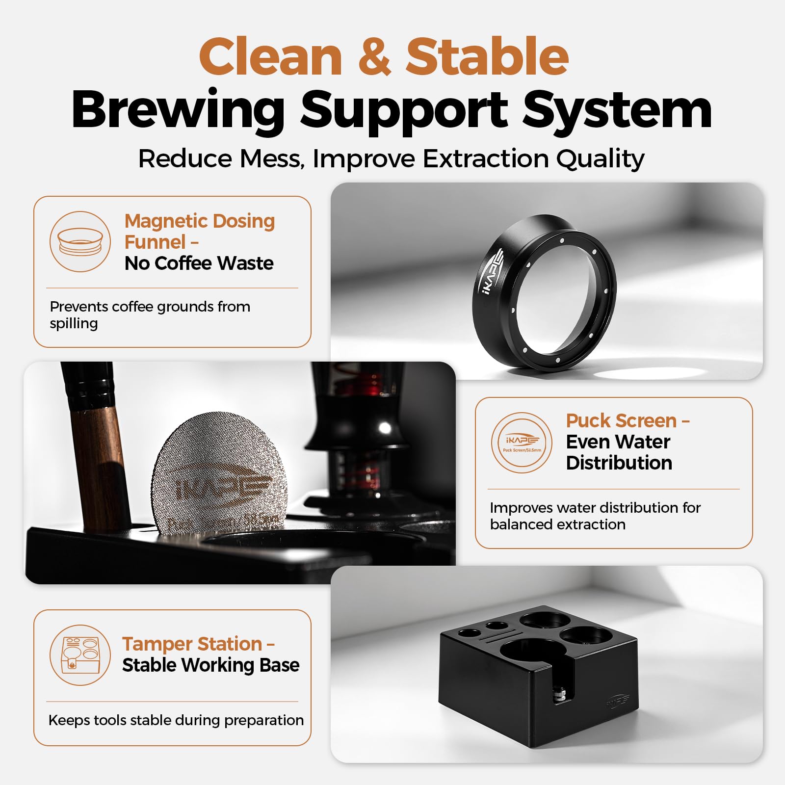 IKAPE stirrer and brush detail for precise distribution and cleaning