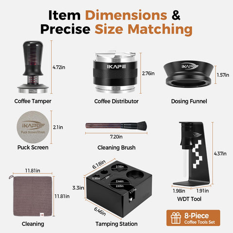 IKAPE close-up of tamper and distributor offering consistent compression