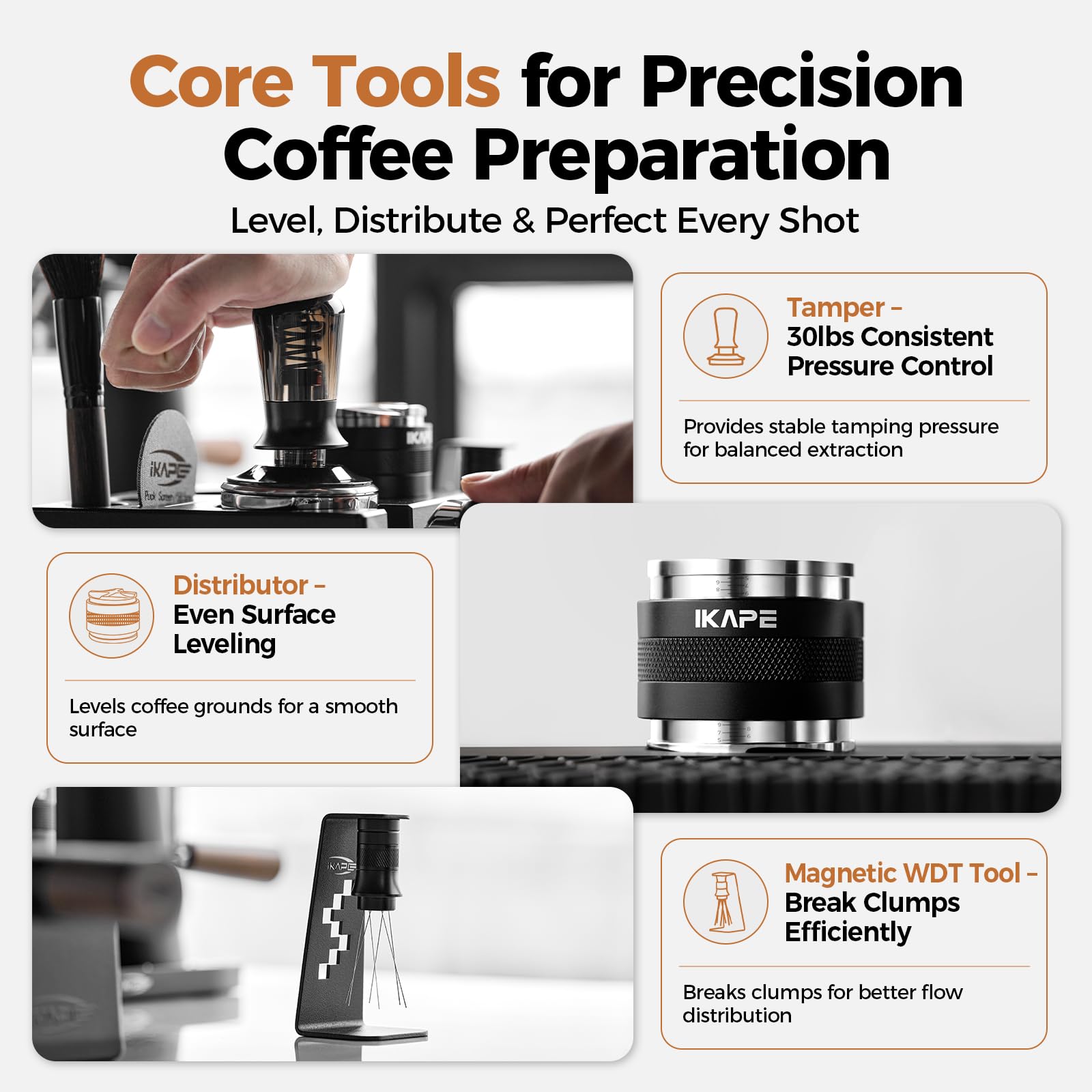IKAPE tamper station holding tamper for organized, tidy workflow